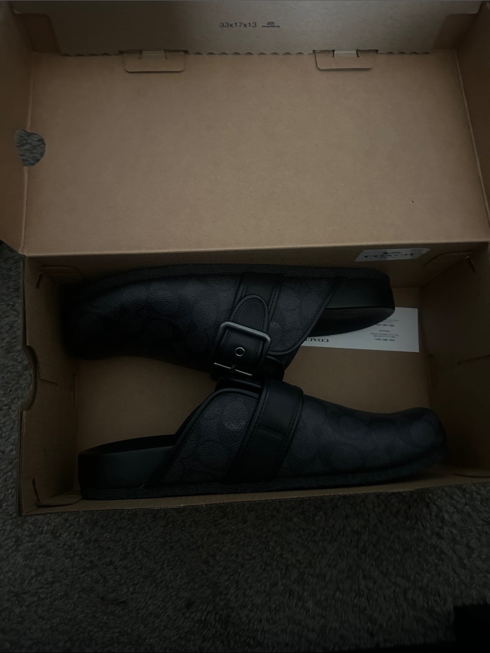Coach Black Leather Slip-On Loafers with Buckle